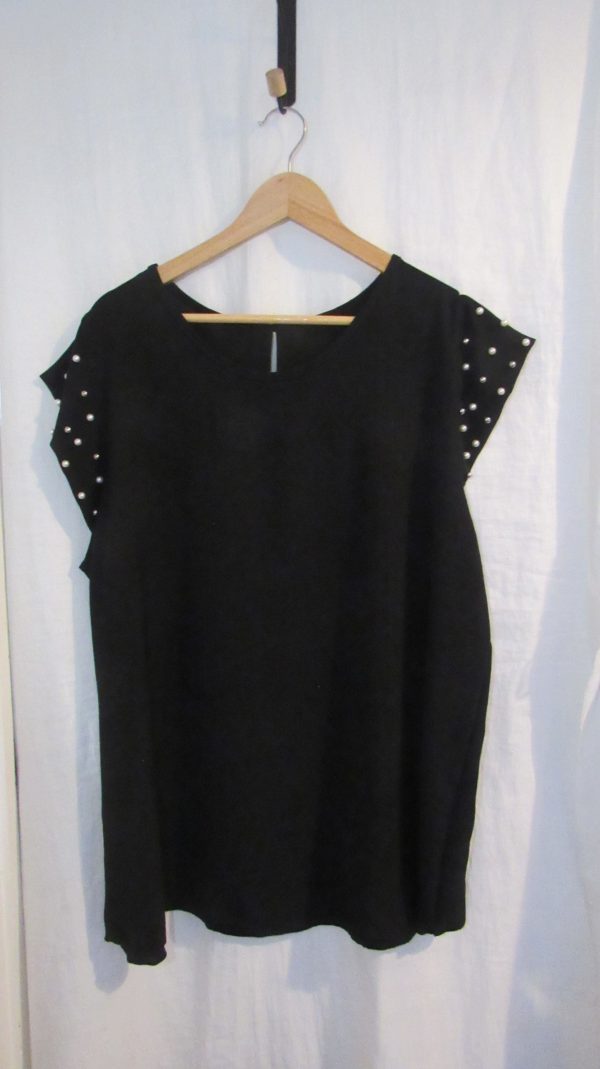 New Ladies Black Pearls on the sleeves Tunic Top One Size fits sizes 16 18 20 22 - Image 2
