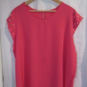 New Ladies Cerise Pink Pearls on the sleeves Tunic Top One Size fits sizes 16 18 20 22