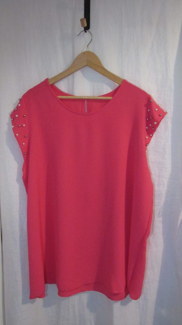 New Ladies Cerise Pink Pearls on the sleeves Tunic Top One Size fits sizes 16 18 20 22 - Image 2