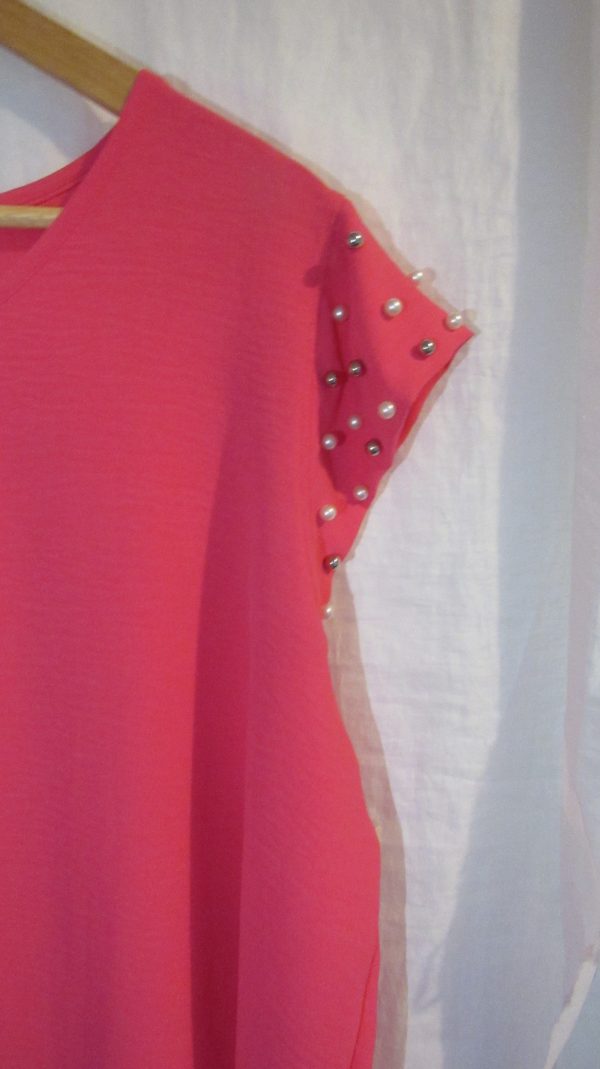 New Ladies Cerise Pink Pearls on the sleeves Tunic Top One Size fits sizes 16 18 20 22 - Image 3