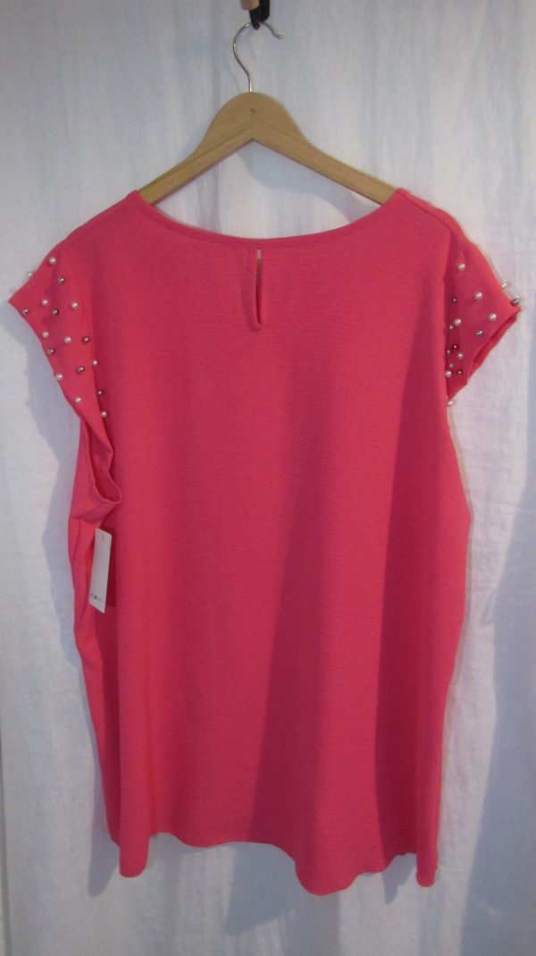 New Ladies Cerise Pink Pearls on the sleeves Tunic Top One Size fits sizes 16 18 20 22 - Image 4