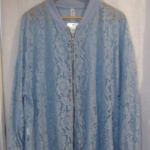 New Ladies Sky Blue Lacy Plus Size Bomber Jacket One Size fits sizes 16 18 20 22