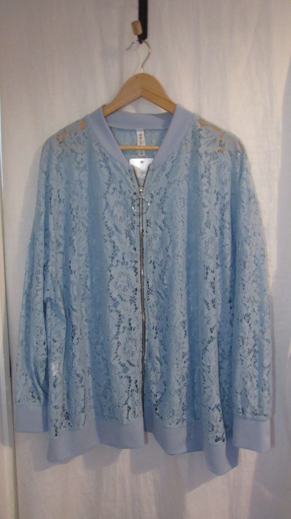 New Ladies Sky Blue Lacy Plus Size Bomber Jacket One Size fits sizes 16 18 20 22