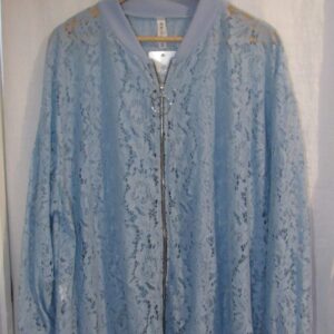 New Ladies Sky Blue Lacy Plus Size Bomber Jacket One Size fits sizes 16 18 20 22