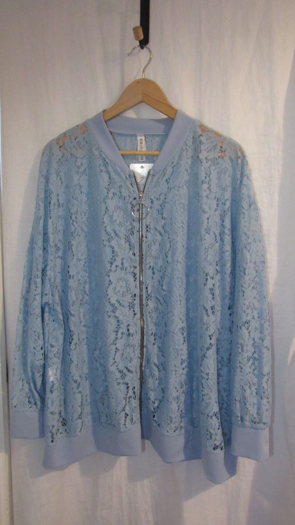 New Ladies Sky Blue Lacy Plus Size Bomber Jacket One Size fits sizes 16 18 20 22 - Image 2