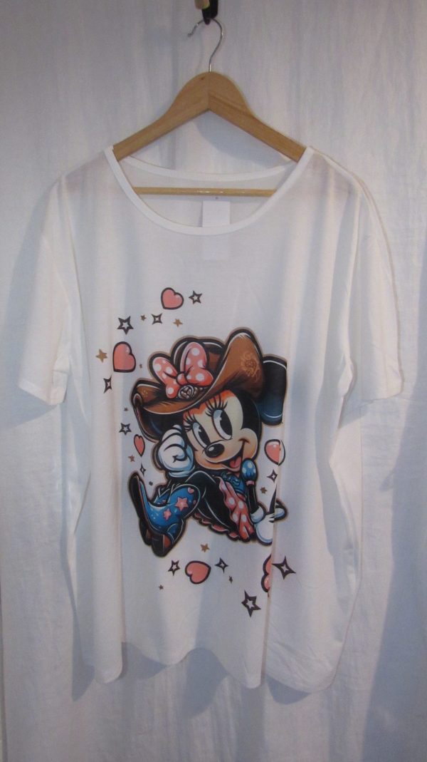 New Ladies White Minnie Print T-shirt One Size fits sizes 16 18 20 22 - Image 2