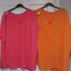 BUNDLE DEAL 1 x Cerise and 1 x Orange Button Shoulder Knot Top for £20