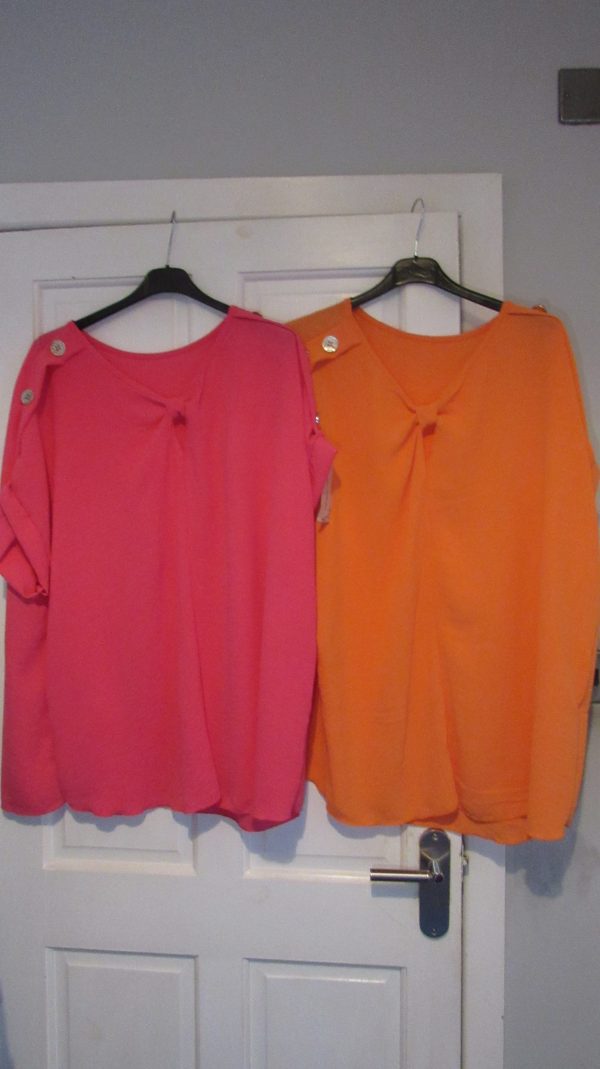 BUNDLE DEAL 1 x Cerise and 1 x Orange Button Shoulder Knot Top for £20