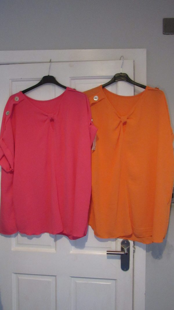 BUNDLE DEAL 1 x Cerise and 1 x Orange Button Shoulder Knot Top for £20 - Image 2