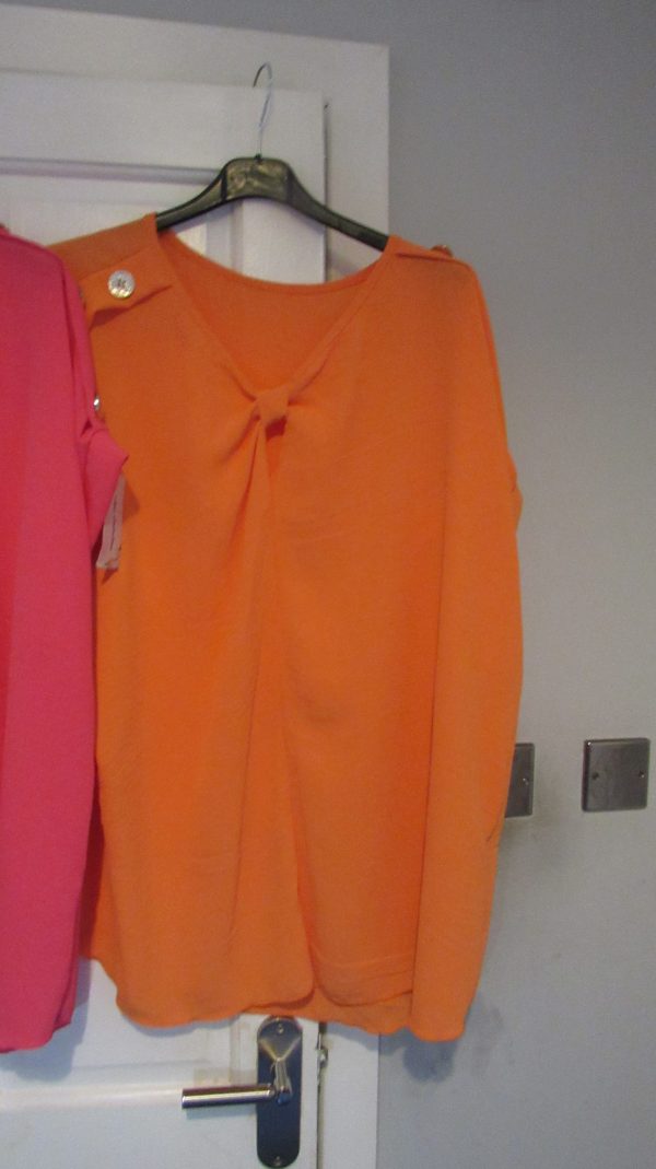 BUNDLE DEAL 1 x Cerise and 1 x Orange Button Shoulder Knot Top for £20 - Image 4