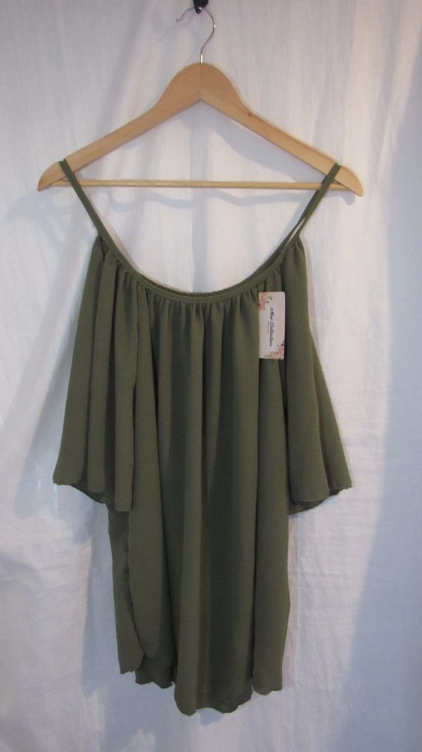 New Ladies Khaki Cold Shoulder Sleeve Top One Size fits sizes 16 18 20 22