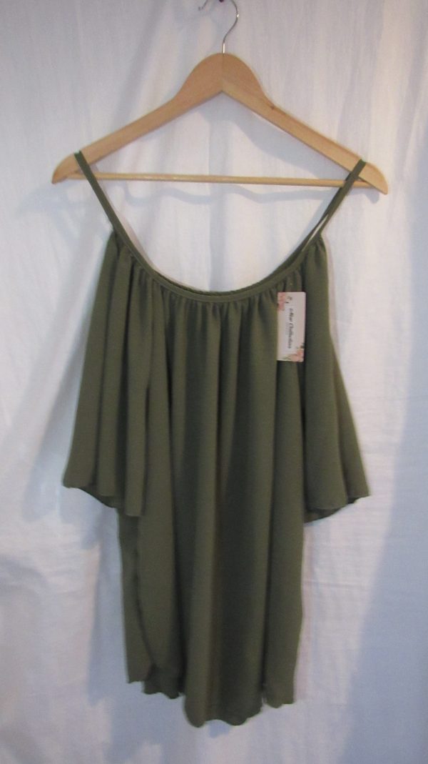 New Ladies Khaki Cold Shoulder Sleeve Top One Size fits sizes 16 18 20 22 - Image 3