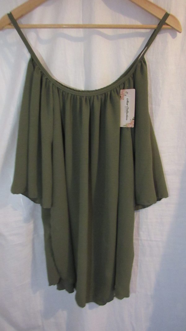 New Ladies Khaki Cold Shoulder Sleeve Top One Size fits sizes 16 18 20 22 - Image 4