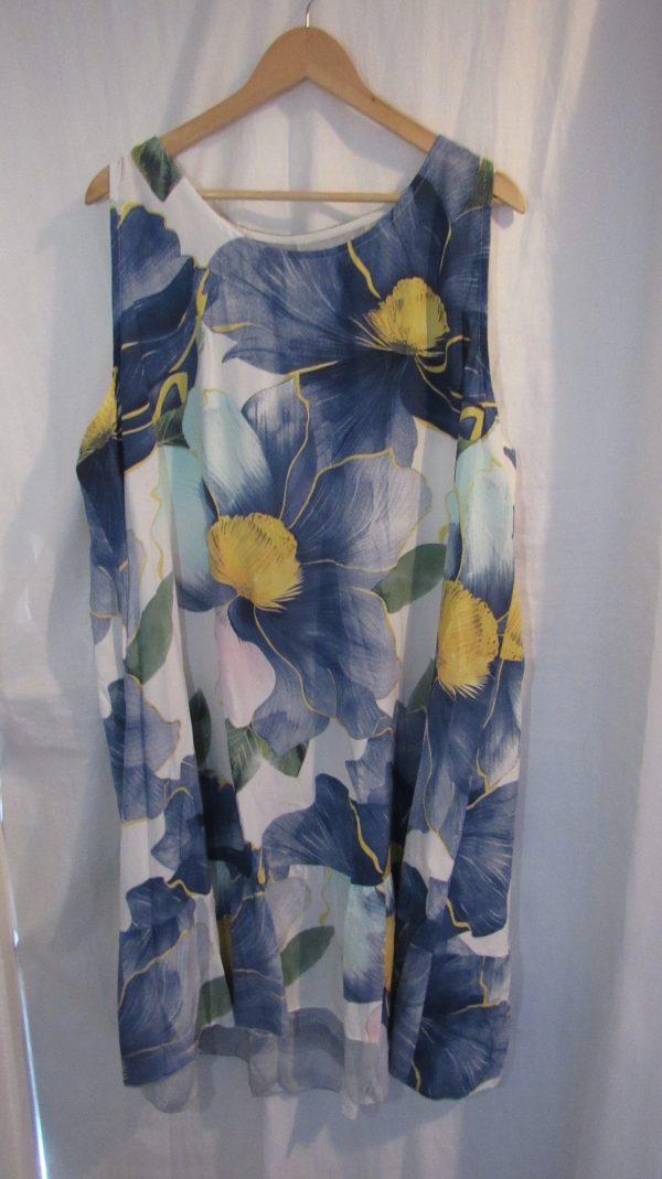 New Ladies Blue Floral Sleeveless Sun Dress One Size fits sizes 18 20 22