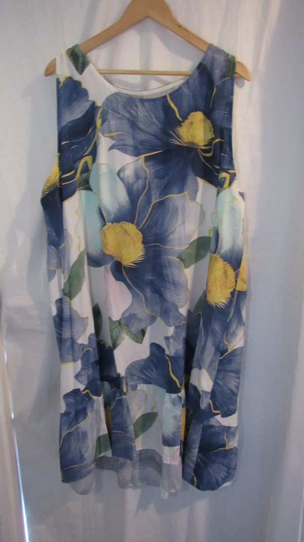 New Ladies Blue Floral Sleeveless Sun Dress One Size fits sizes 18 20 22 - Image 2