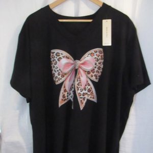 SALE SALE SALE New Ladies Women Black Bow V Neck T-shirt One Size Fits 18 20 22 NON RETURNABLE
