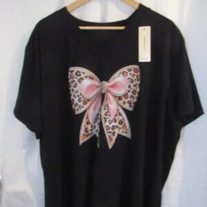 SALE SALE SALE New Ladies Women Black Bow V Neck T-shirt One Size Fits 18 20 22 NON RETURNABLE