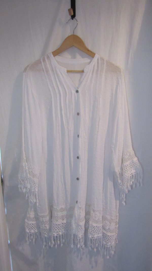 New Ladies White Tassel Button Up Blouse One Size fits sizes 16 18 20 22 - Image 2