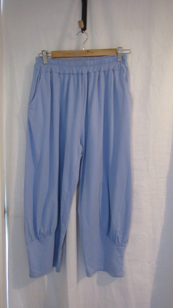 NEW Ladies Womens Sky Blue Jersey 3/4 Length cuff bottom Trousers One size fits sizes 16 18 20 22 - Image 2