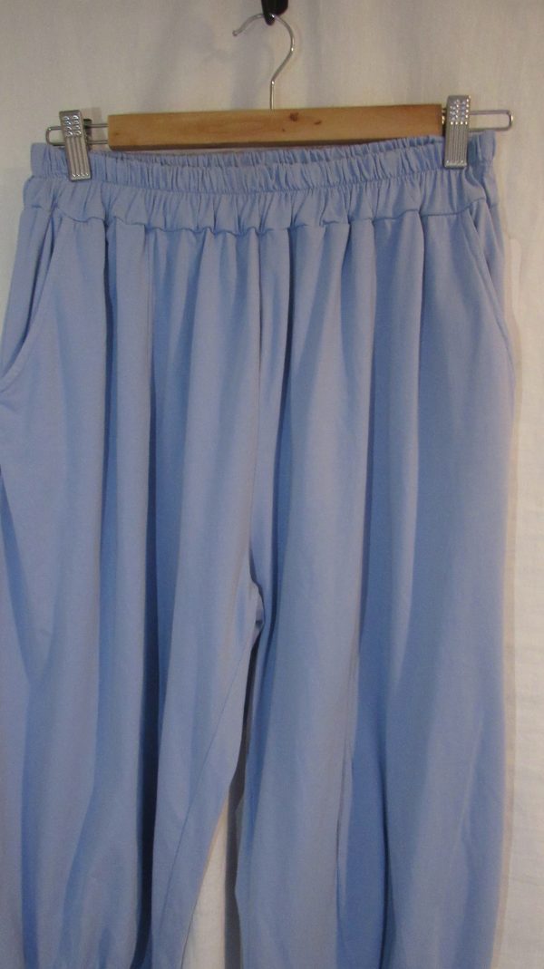 NEW Ladies Womens Sky Blue Jersey 3/4 Length cuff bottom Trousers One size fits sizes 16 18 20 22 - Image 3