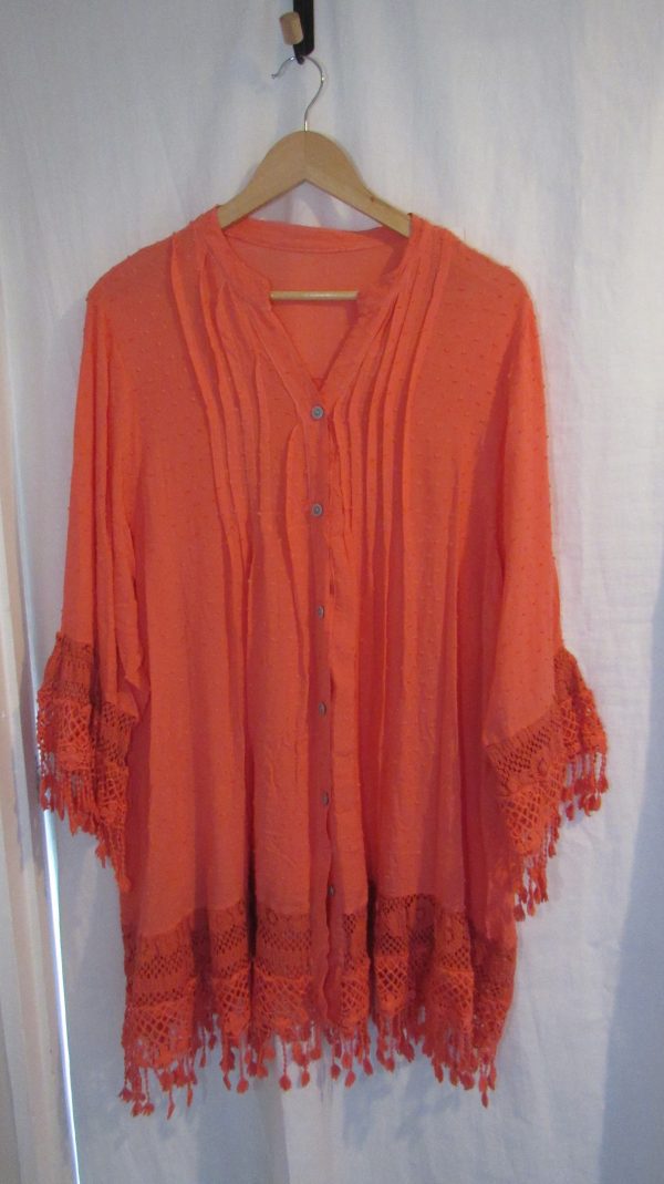New Ladies Coral Tassel Button Up Blouse One Size fits sizes 16 18 20 22
