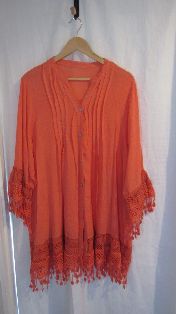 New Ladies Coral Tassel Button Up Blouse One Size fits sizes 16 18 20 22 - Image 2
