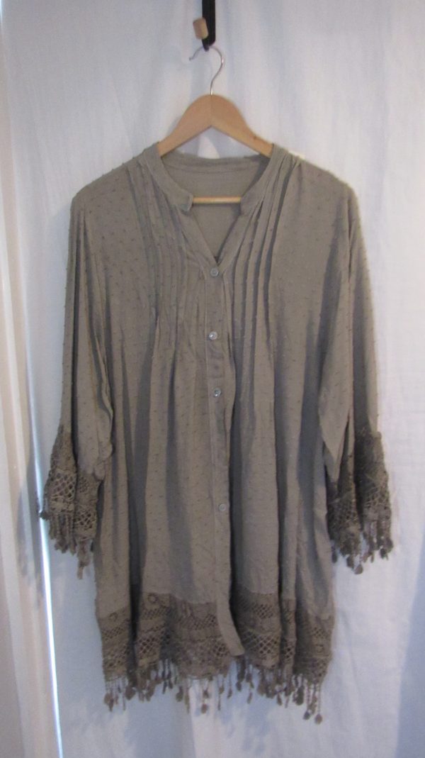 New Ladies Mocha Tassel Button Up Blouse One Size fits sizes 16 18 20 22