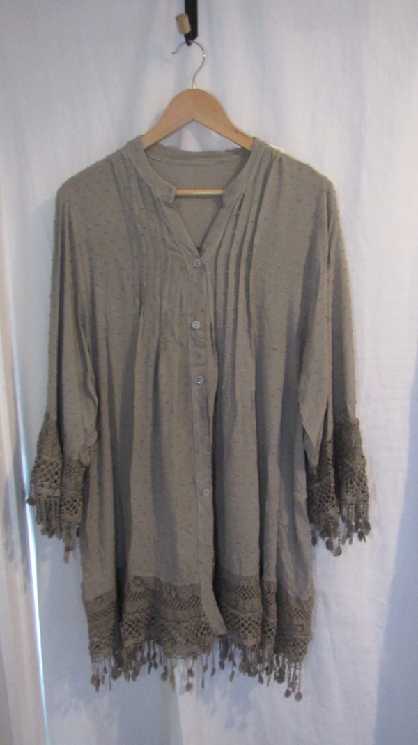 New Ladies Mocha Tassel Button Up Blouse One Size fits sizes 16 18 20 22 - Image 2