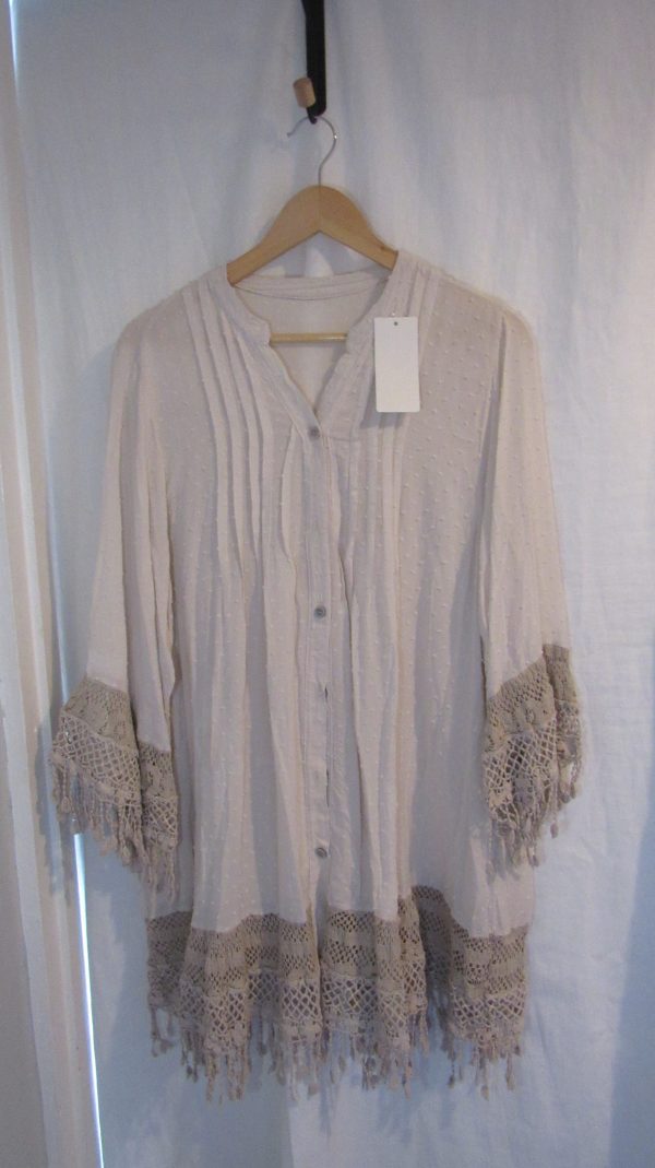 New Ladies Beige Tassel Button Up Blouse One Size fits sizes 16 18 20 22
