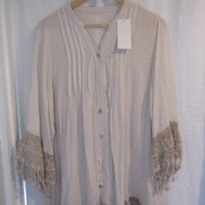 New Ladies Beige Tassel Button Up Blouse One Size fits sizes 16 18 20 22