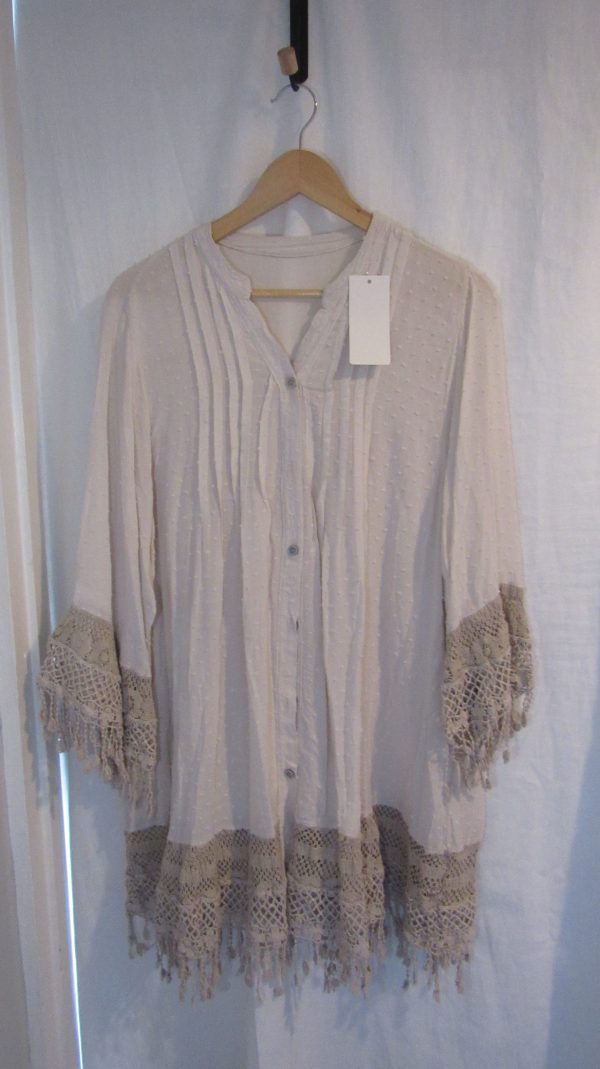 New Ladies Beige Tassel Button Up Blouse One Size fits sizes 16 18 20 22 - Image 2
