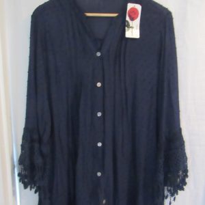 New Ladies Navy BLue Tassel Button Up Blouse One Size fits sizes 16 18 20 22
