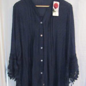 New Ladies Navy BLue Tassel Button Up Blouse One Size fits sizes 16 18 20 22