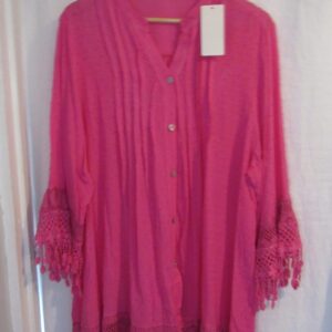 New Ladies Cerise Pink Tassel Button Up Blouse One Size fits sizes 16 18 20 22