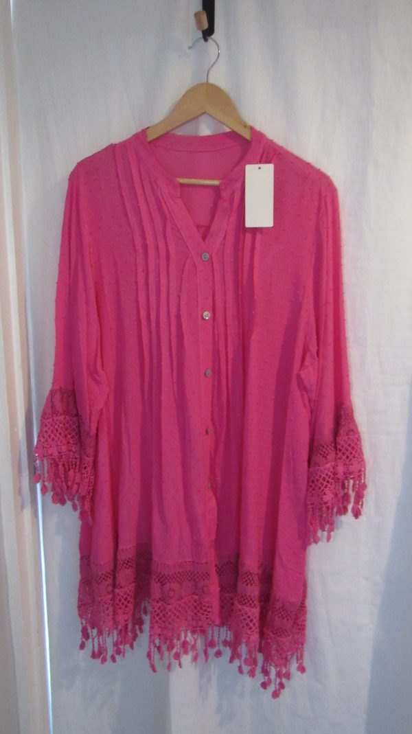 New Ladies Cerise Pink Tassel Button Up Blouse One Size fits sizes 16 18 20 22 - Image 2