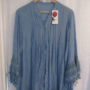 New Ladies Denim Blue Tassel Button Up Blouse One Size fits sizes 16 18 20 22 NON RETURNABLE