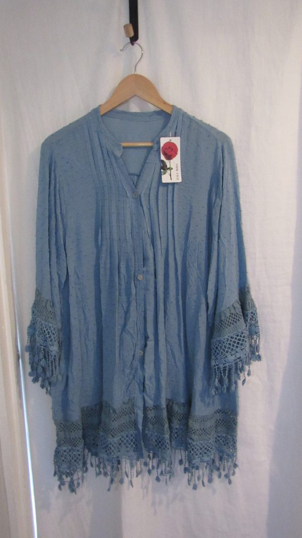New Ladies Denim Blue Tassel Button Up Blouse One Size fits sizes 16 18 20 22 - Image 2