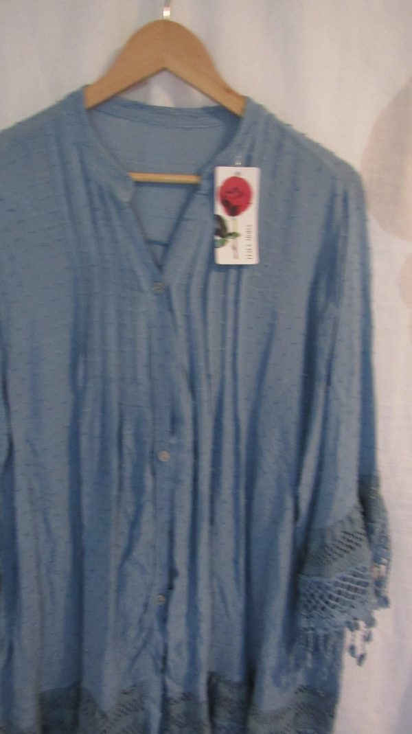 New Ladies Denim Blue Tassel Button Up Blouse One Size fits sizes 16 18 20 22 - Image 3