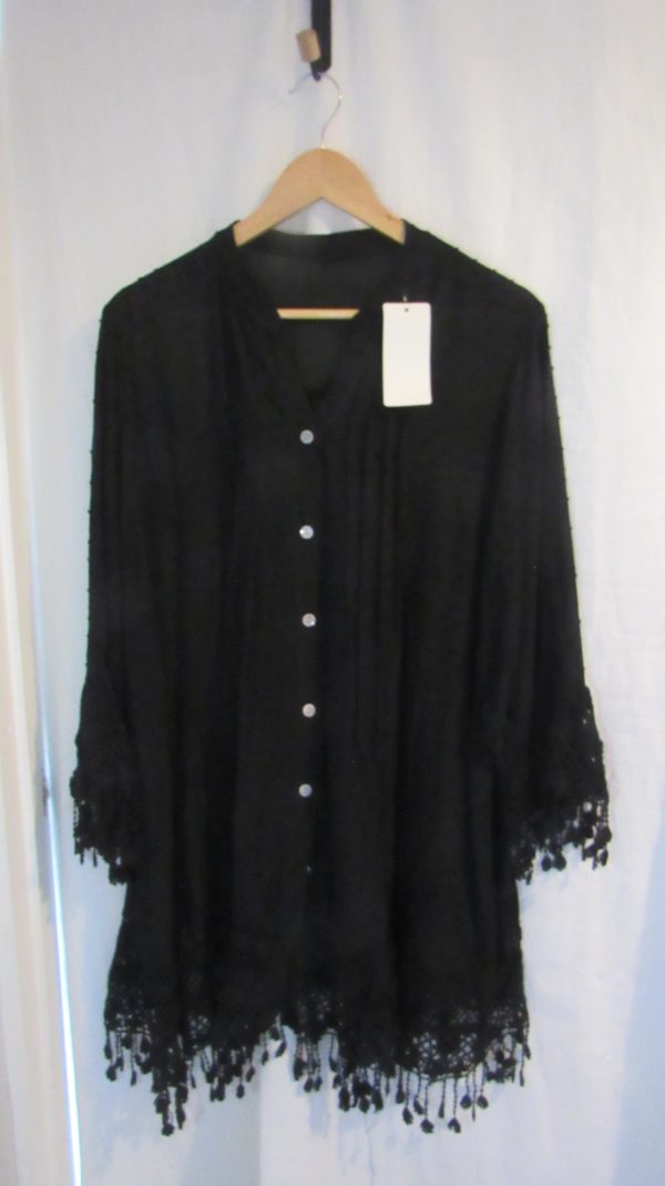 New Ladies Black Tassel Button Up Blouse One Size fits sizes 16 18 20 22