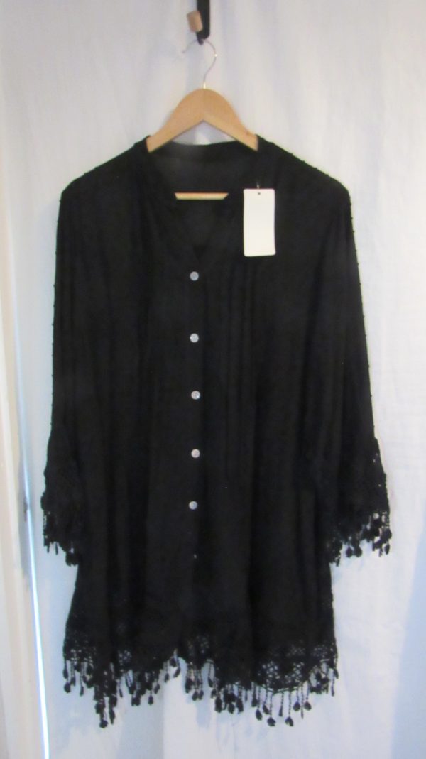 New Ladies Black Tassel Button Up Blouse One Size fits sizes 16 18 20 22 - Image 2