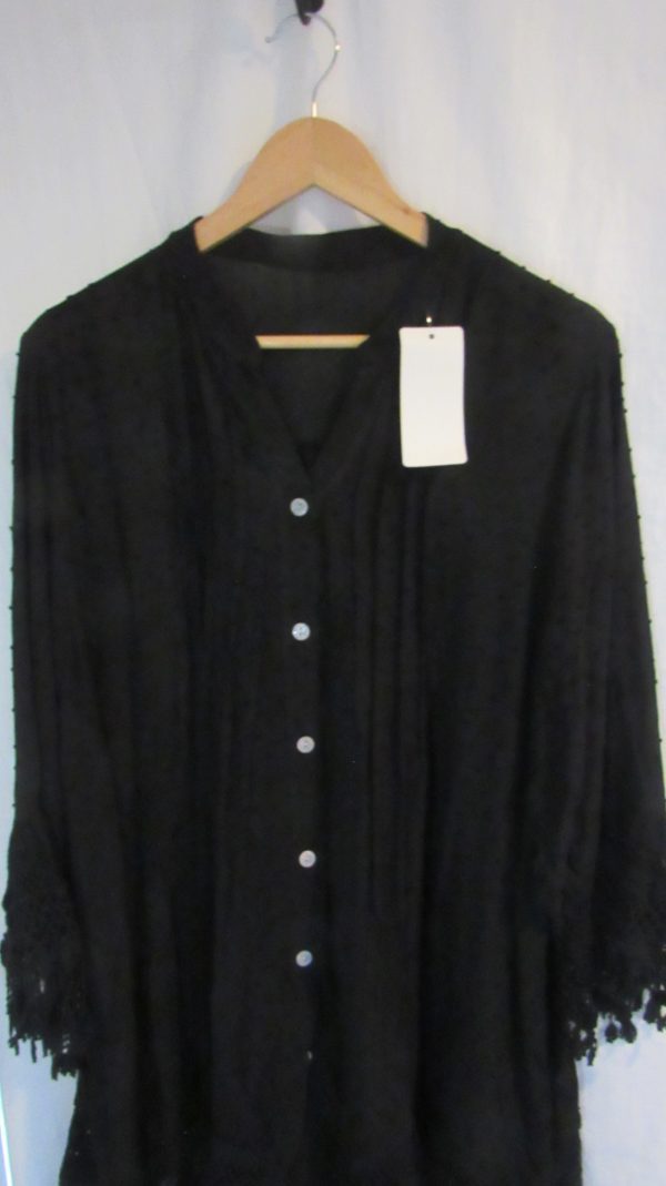 New Ladies Black Tassel Button Up Blouse One Size fits sizes 16 18 20 22 - Image 3