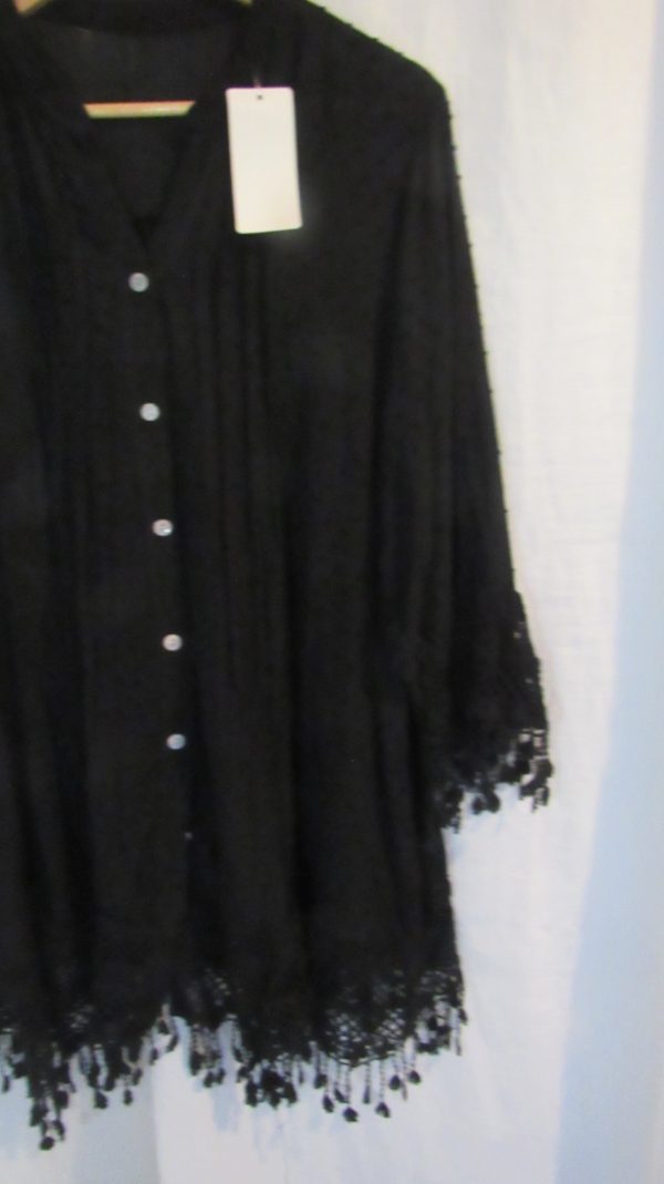 New Ladies Black Tassel Button Up Blouse One Size fits sizes 16 18 20 22 - Image 4