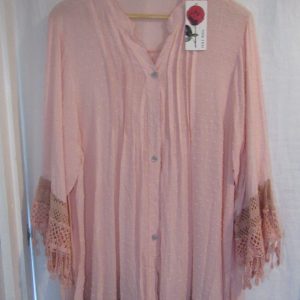 New Ladies Pale Pink Tassel Button Up Blouse One Size fits sizes 16 18 20 22