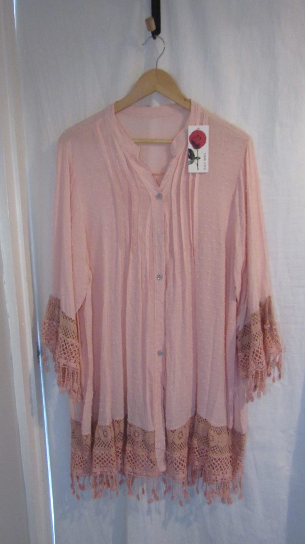 New Ladies Pale Pink Tassel Button Up Blouse One Size fits sizes 16 18 20 22 - Image 2