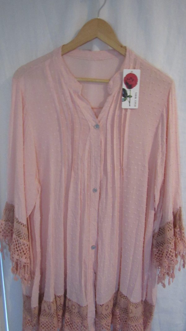New Ladies Pale Pink Tassel Button Up Blouse One Size fits sizes 16 18 20 22 - Image 3