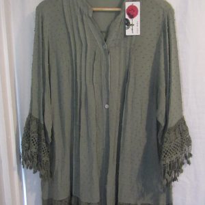 New Ladies Khaki Tassel Button Up Blouse One Size fits sizes 16 18 20 22