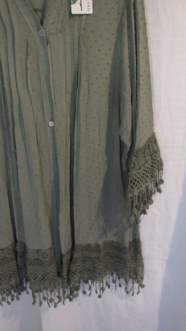 New Ladies Khaki Tassel Button Up Blouse One Size fits sizes 16 18 20 22 - Image 4
