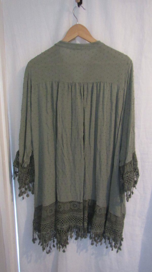 New Ladies Khaki Tassel Button Up Blouse One Size fits sizes 16 18 20 22 - Image 5