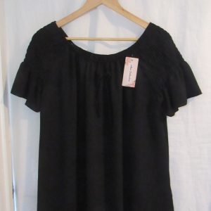 New Ladies Black Ruffle Sleeve Top One Size fits sizes 16 18 20 22