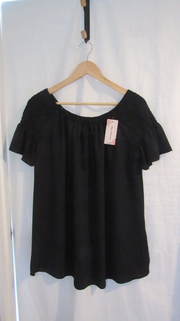 New Ladies Black Ruffle Sleeve Top One Size fits sizes 16 18 20 22